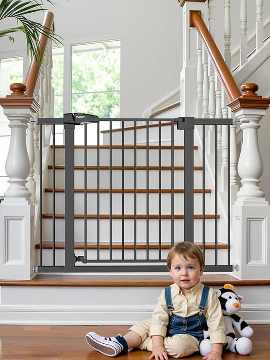 36.2" Extra Tall Baby Gate for Stairs, 29.5-46" Wide Dog Gate for Doorways, Walk Thru Auto Close Metal Child Gate for The House, Stairs and Doorways, Pet Gate Pressure Mounted Dog Gate Indoor (Black)