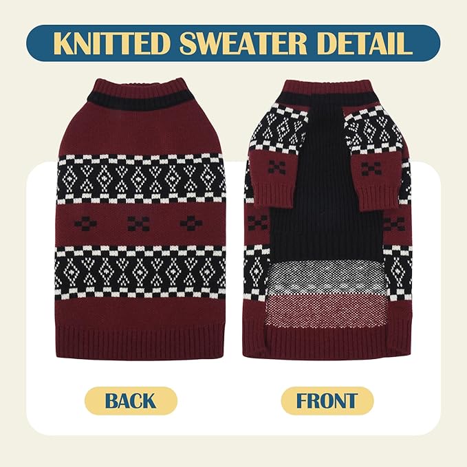 ROZKITCH Dog Sweaters for Medium Dogs Girl Boy, Thick Knit Dog Sweater, Heavy Winter Coat for Small Breeds, Turtleneck Pullover for Medium Dogs DarkRed L