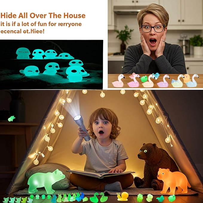 115 Pcs Glow-in-Dark Mini Resin Animals Miniature Animals Figurines Tiny Little Glow in Dark Small Animal Figures to Hide Mini Animals Micro Landscape Ornaments Fairy Garden Accessories