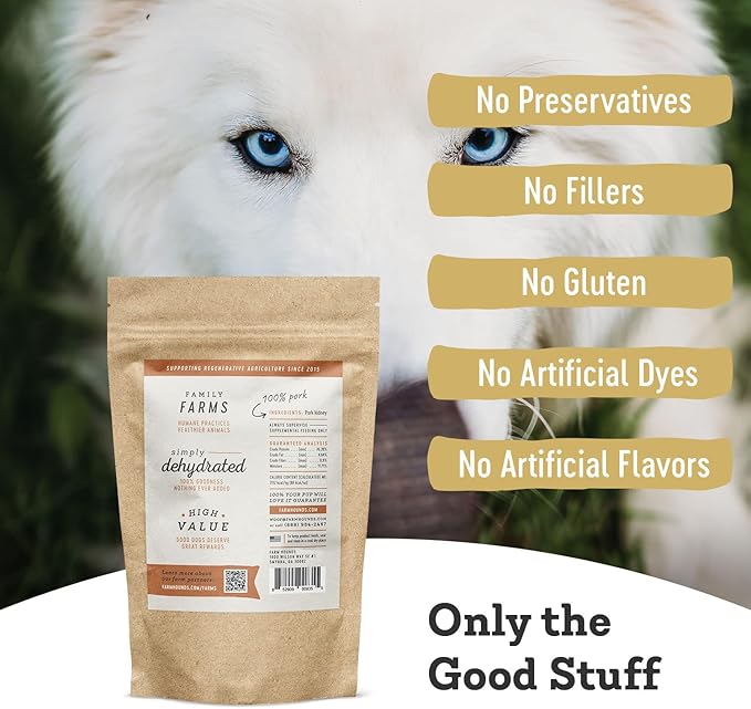 Farm Hounds - Pork Kidney - Premium Natural Jerky for Dogs - Made from 100% Humanely Raised Pork- Organ Treats - Great for Training & Treats - No Added Fillers - Made in USA - 4oz -1 Pack