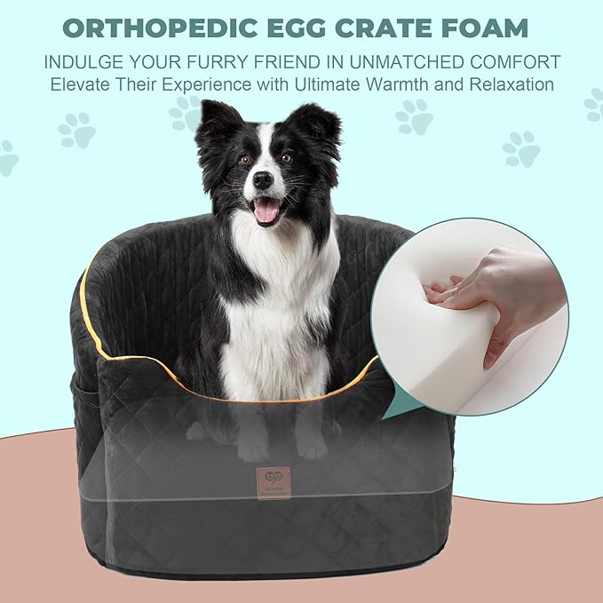 Aidou Dog Booster Seat for Small to Large Dogs & Cats, Pet Travel Safety Seat with Storage & 2 Rope, Dual-use for Car & Home (Black, Medium)