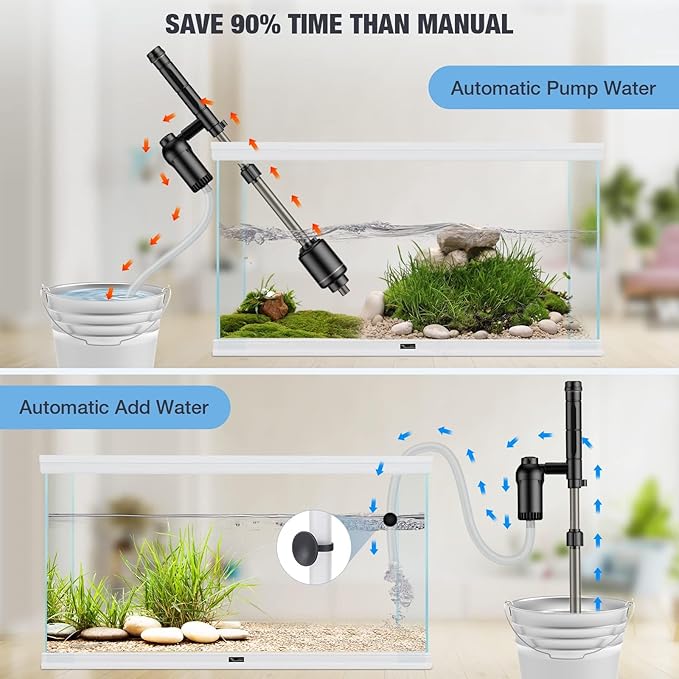 AKKEE Aquarium Vacuum Gravel Cleaner, 6 in 1 Multifunctional 18W Fish Tank Gravel Cleaner Vacuum for Water Changer Wash Sand Water Filter Circulation Aquarium Vacuum Cleaner Waterproof IP68 (Black)