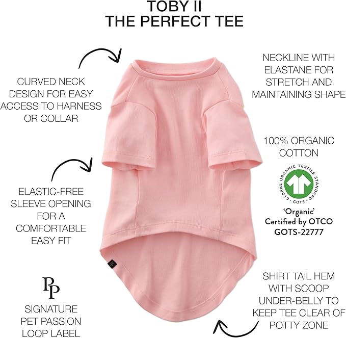 Toby II - The Perfect Tee, 3 Pack Short Sleeve Pet T-Shirt 100% Organic Cotton Tees Clothes for Small, Medium, Large Dogs, Pink Camo, XX-Small