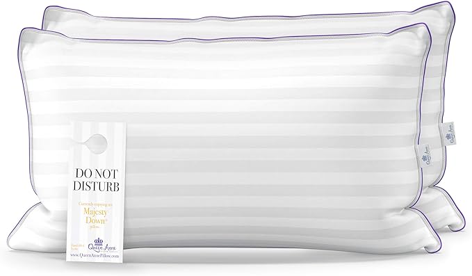 Queen Anne Luxury Hotel Pillows - Two Pack (2) - Majesty Down - Synthetic Down Alternative - Allergy Free Hypoallergenic Bed Pillows - Made in USA (Standard Firm)