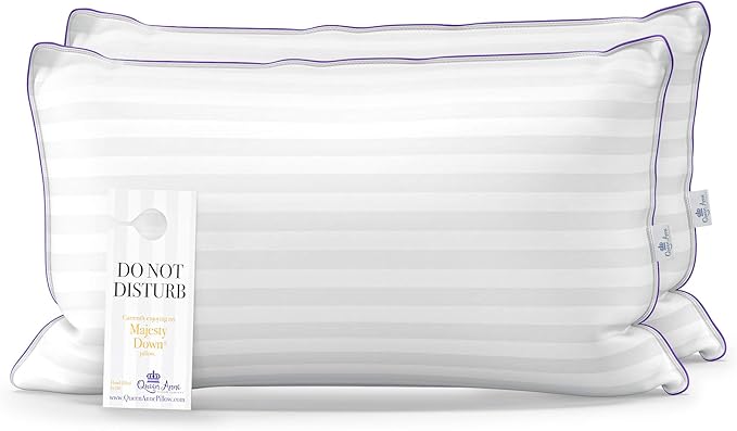 Queen Anne Luxury Hotel Pillows - Two Pack (2) - Majesty Down - Synthetic Down Alternative - Allergy Free Hypoallergenic Bed Pillows - Made in USA (Queen Soft)