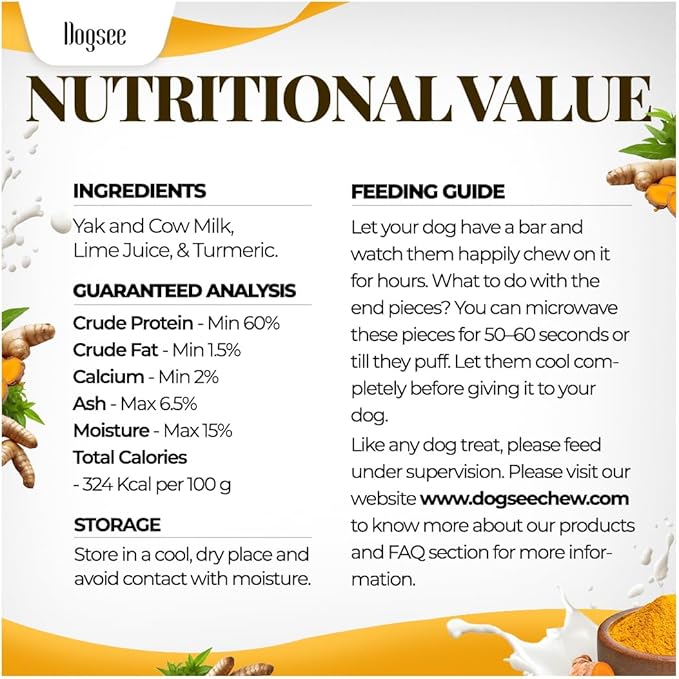 Dogsee Himalayan Yak Cheese with Turmeric 1lb (Small - 13 Pieces) | Rawhide-Free Treats for Small Dogs | Supports Joint Health | Improves Dental Health