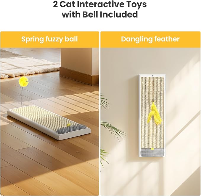 SVD.PET Cat Scratcher, Sisal Cat Scratching Board w/Replaceable Sisal Pad, Self-Groom Brush & Toys, Vertical Cat Wall Scratcher Scratching Post for Indoor Wall, Furniture Protection