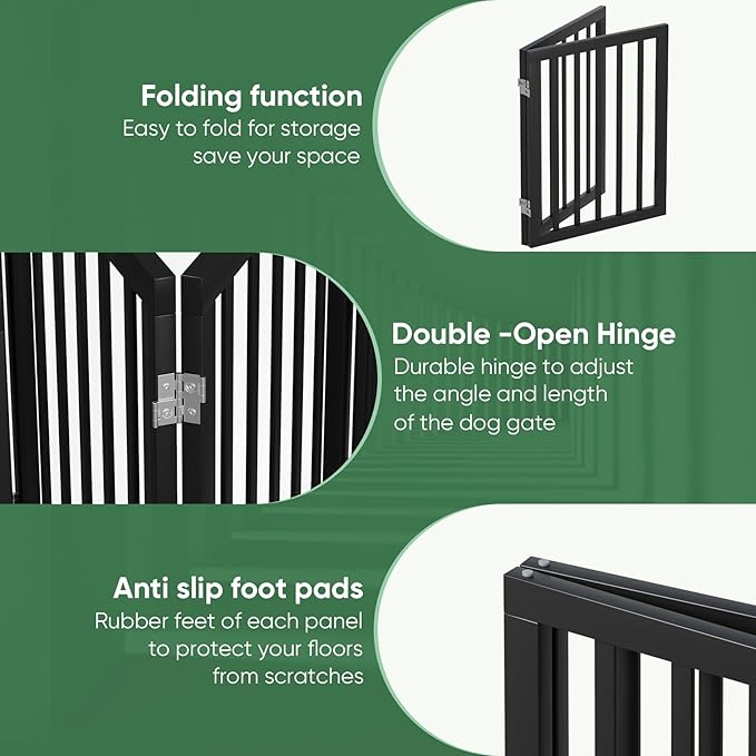 Dog Gate for Doorways, Foldable Dog Gate Indoor, Pet Gates for Doorways Bedroom, Puppy Gate with Metal Support Feet, Room Divider 2 Panels (Black)