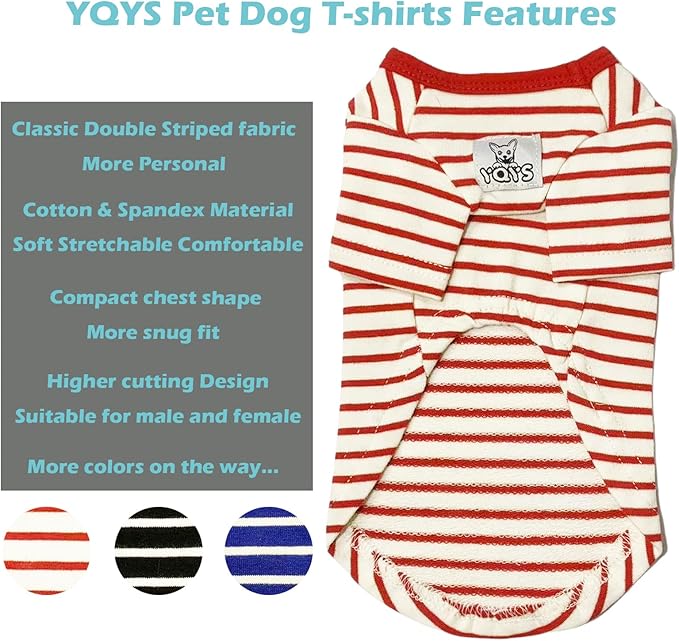 YQYS Pet T-Shirts Thick Striped Cotton Tee Shirt for Small Dogs and Cats Puppy Clothes Apparel Clothing for Teacup Chihuahua Yorkie Poodle Red White XLarge