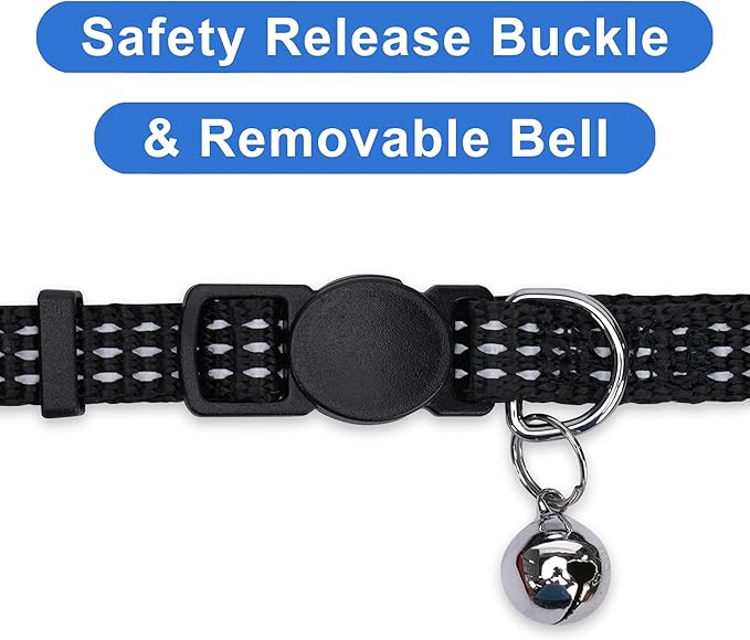 Pawtitas Reflective Cat Collar with Safety Buckle and Removable Bell Cat Collar Kitten Collar Black Cat Collar One Size