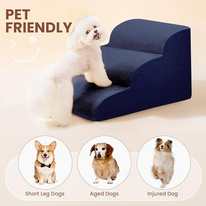 Dog Stairs for Small Dogs, High Density Foam Dog Steps, Extra Wide Non-Slip Pet Ramp for High Beds Or Couch, Soft Doggie Ladder for Dogs Injured, Older Pets, Small Cats