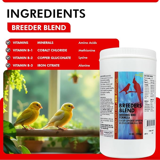 Morning Bird Breeders Blend 8 oz – Protein Supplement for Birds – Supports Breeding, Chick Growth, Muscle Development & Immune Support – Daily Vitamin Blend for Strong Bones & Overall Health