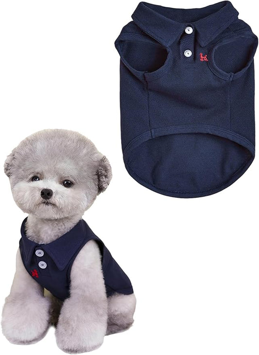 Dog Shirts for Small Medium Dogs - Summer Mellow Collared Polo T Shirt Puppy Soft Clothes Cats for Cute Boy Girl Pets, Navy Blue, Embroider, Parent-Child Clothing, XX-Large