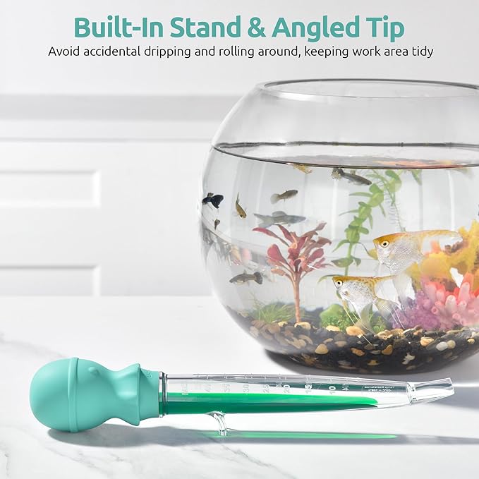 U-Taste Aquarium Pipette Cleaner: 1.5oz Coral Feeder for Fish Tank Cleaning, Manual Feeding Tube, Food Grade Siphon Dropper, Waste Remover with Strong Suction & Stand & Brush (11.98in, Aqua Sky)
