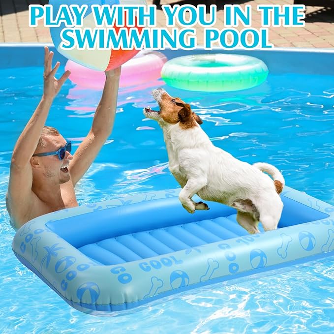 Dog Float for Summer Pool 60" x 33. 5" Inflatable Dog Pool Float with Rope and Handle Durable and Foldable Pet Raft Lake Floating Raft for Small Medium Large Dogs, Hold up to 220 Lbs