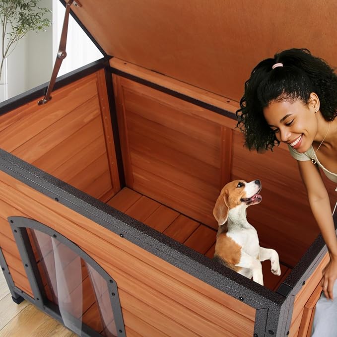 Outdoor Dog House Weatherproof with Door Dog Kennel Chew-Proof Metal Frame Removable Roof/Floor for Easy Cleaning