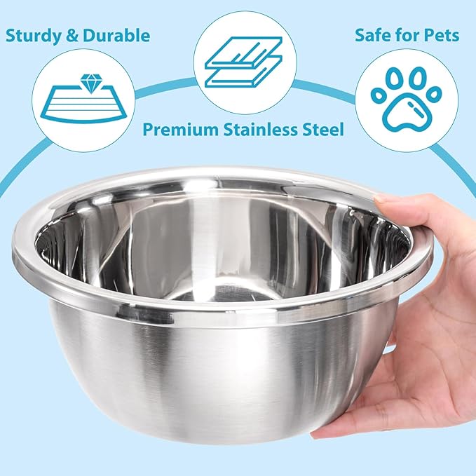 10 Pack 7 Cup Stainless Steel Dog and Cat Bowls, 8" Diameter Metal Dog Bowl, Durable Thickened Pet Replacement Bowls for Food and Water Dish, Small Medium Large Dogs, Dishwasher Safe