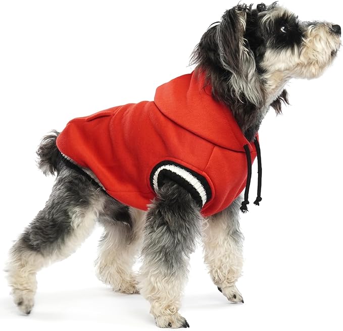 FUAMEY Dog Hoodie,Winter Dog Fleece Sweaters Pet Warm Sweatshirt Pet Pullover Dog Clothes with Pocket Soft Warm Christmas Outfit Puppy Vest with Leash Hole for Small Medium Large Dogs Red XS