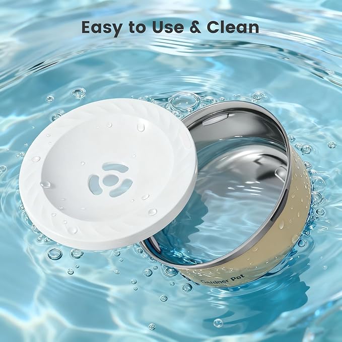 Gardner Pet Slow Water Bowl for Dogs, 2L/68oz Spill-Proof Pet Water Bowl with Floating Disk, Stainless Steel No-Spill Water Dispenser for Small & Medium Pets