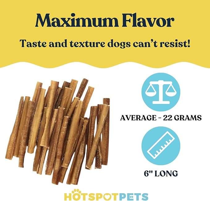 hotspot pets 6 Inch Premium Bully Sticks- (20 Pack) All Natural Long Lasting Bully Sticks for Medium Dogs, Beef Pizzle Treats - Grain Free, Fully Digestible Rawhide Alternative Beef Stix