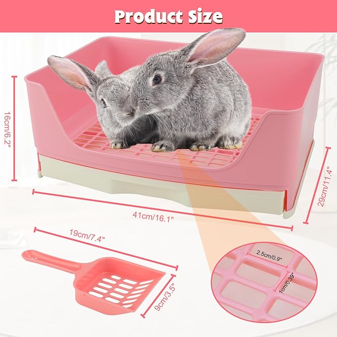 BWOGUE Large Rabbit Litter Box Toilet,Potty Trainer Corner Bedding with Drawer Larger Pet Pan for Adult Guinea Pigs, Rabbits, Hamster, Chinchilla, Ferret, Galesaur, Small Animals(Pink)