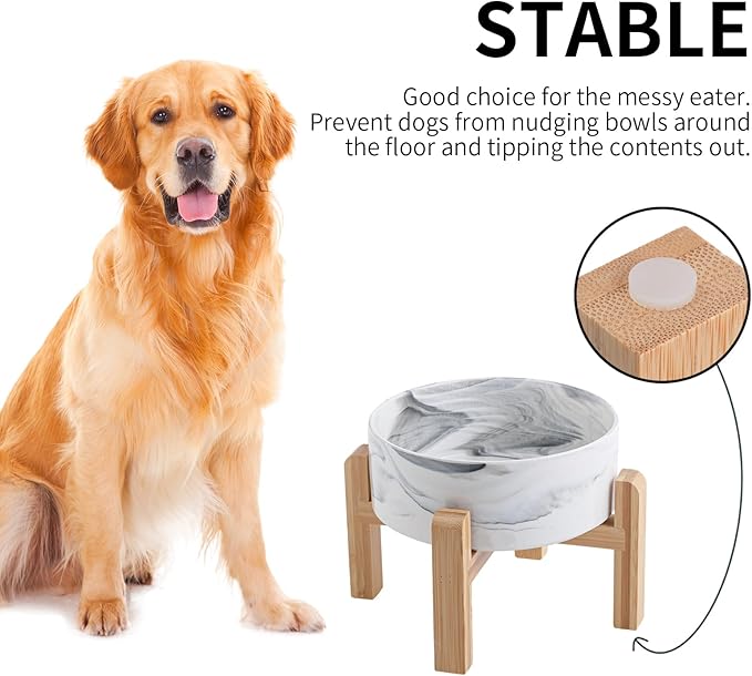 Elevated/Raised Dog Bowl Ceramic for Small Medium Sized Breed,Dog Food Water Bowl with Stand,6 in 3.6 Cups Non Slip Heavy Weighted Dog Dish Marble Grey