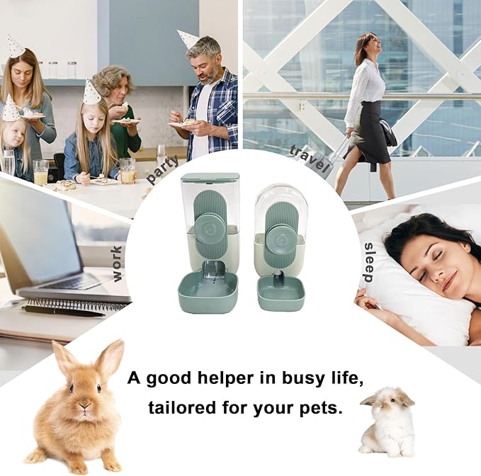 Hanging Automatic Pet Food Water Dispenser, 35oz Rabbit Feeder for Cage Gravity Feeder Siphon Waterer Set for Rabbit Chinchilla Hedgehog Ferret Cat Puppy (Orange)