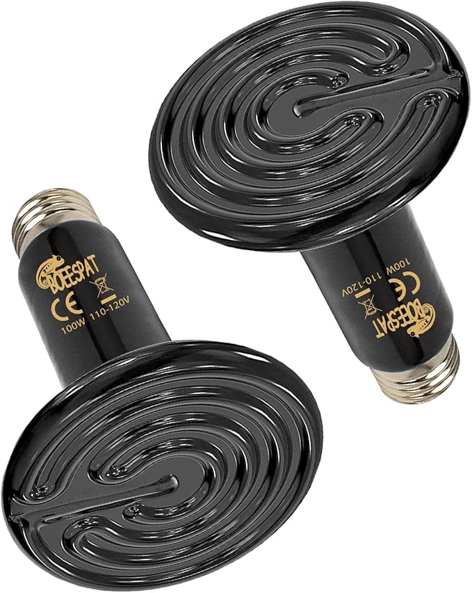 100W Ceramic Heat Emitter for Day and Night Use, Pack of 2 Reptile Basking Heat Lamp for Bearded Dragon, Lizard, Iguana & Amphibians (Black, 100 Watts)