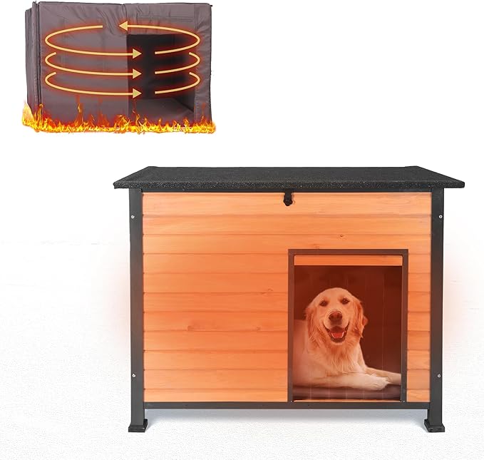 Dog House Outdoor Insulated with Prevent Chewing Iron Frame, Insulated cat House Outdoor Removable Floor and Open Roof for Dogs,Cat,Rabbits and Small Animals