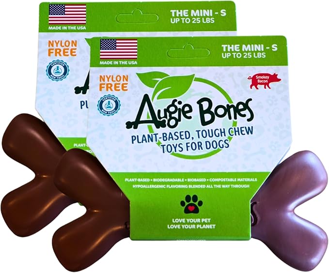 2-Pack Non-Toxic Dog Toys - Sustainable Bacon Flavored Dog Chew Toys for Aggressive Chewers - Plant-Based Bioplastic Pet Toys - Made in The USA (Mini)
