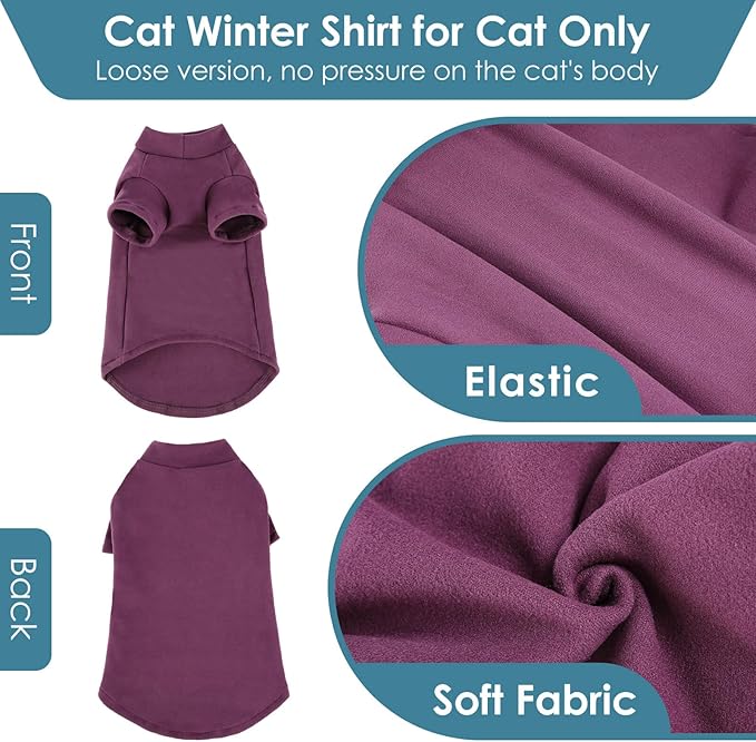 SUNFURA Turtleneck Sweater for Cat, Sphynx Cats Shirt Hairless Cat Sweaters with Sleeves, Warm and Soft Kitten Pullover Fleece Winter Pajamas Jumpsuit for Puppy Cats, Purple S