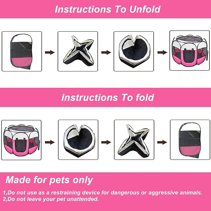 Portable Pet Playpen, 8-Panel Indoor/Outdoor Puppy Pen with Shade Cover & Travel Bag - Waterproof Dog Cat Tent Includes Collapsible Bowl