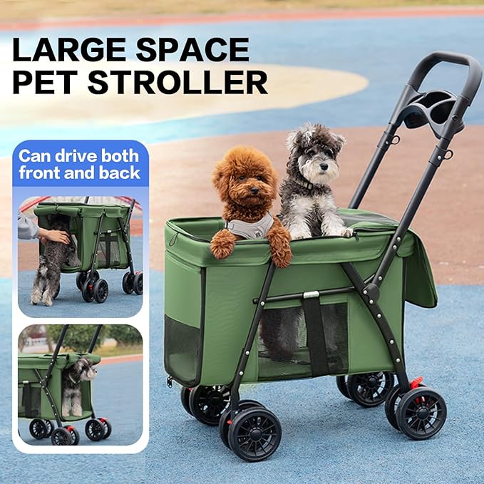 Pet Stroller Cat Dog Stroller Travel Folding Pet Carriers(Green)
