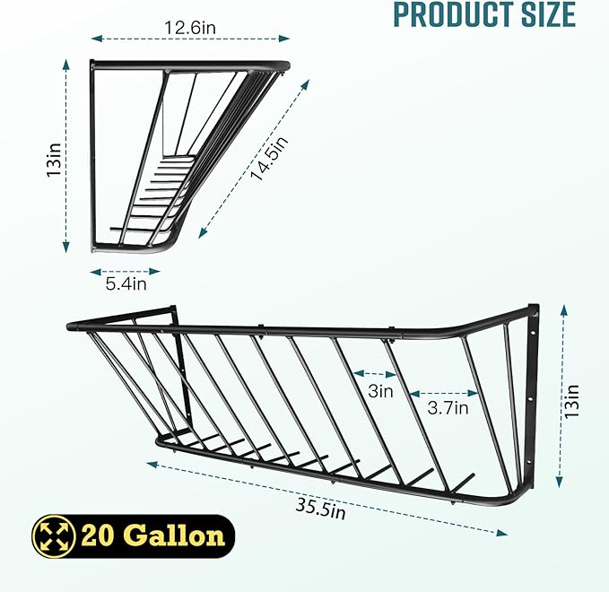 Hay Feeder for Horses,35.5'' Long Hay Rack with 20 Gallon Large Capacity,Heavy Duty Steel Wall Mounted Hay Feeder Rack for Horses,Goats,Sheep in Stable and Farm