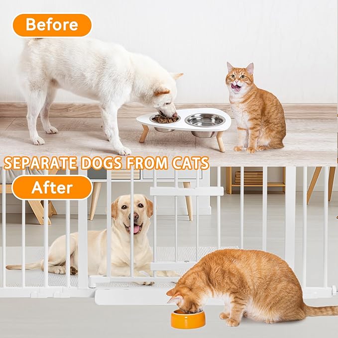 30 Inch Tall Baby Gate with Small Cat Door, Adjustable Auto Close Dog Gate Easy Walk Thru Pet Door for Stairs, Doorway, House (White, 29.52"-35.43")