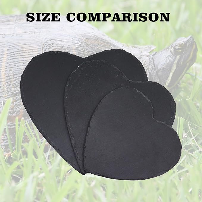 Reptile Basking Platform, 12 × 12 inch Tortoise Rock Plate, Heart Shape Natural Rock Reptile Food Dish, Turtle Feeding Bowl, Habitat Decor for Bearded Dragon Chameleon Frog Lizard Gecko Hermit Crab
