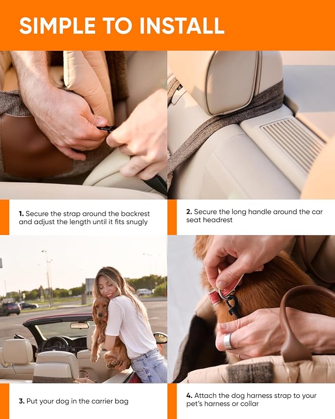 Dog Travel Bag | Cat Carrier | Small Pet Taxi | Lightweight Soft-Sided Tote, Car-Seat Compatible, Washable, 6–20 lb | Vegan Materials | Brown