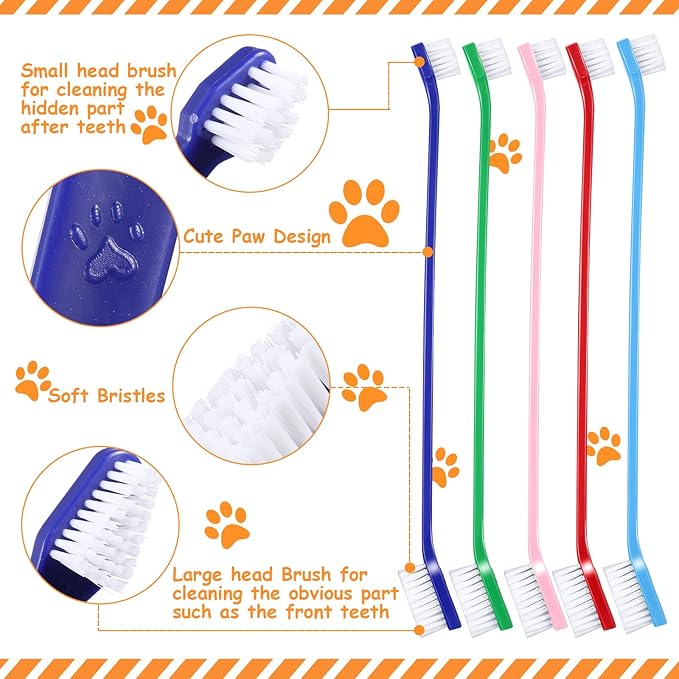 Dog Tooth Brush Pet Toothbrush Soft Grooming Dogs Toothbrush Dog Double Sided Puppy Long Handle Brush for Large and Small Teeth Cleaning Dental Oral Care(70 Count,Colorful)