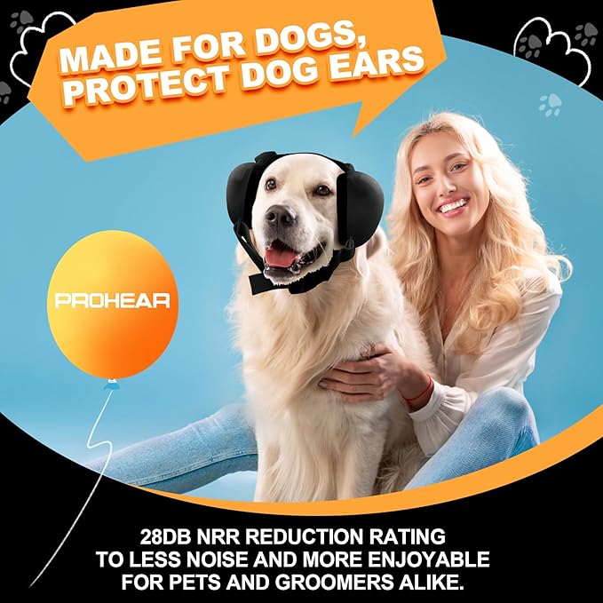 PROHEAR Ungrade Gel Pads Dog Ear Muffs Hearing Protection for Dogs, NRR 28dB for Thunder, Hunting, Tourism,Medium - Black