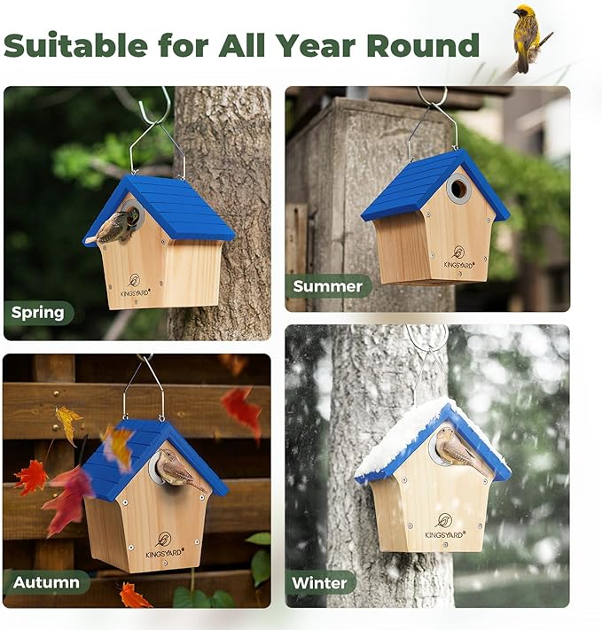 Kingsyard Wooden Wren House with Predator Guard, Bird Nesting for Outdoor, Garden Patio Nest Box Birdhouse for Wild Bird Watching, Royal Blue