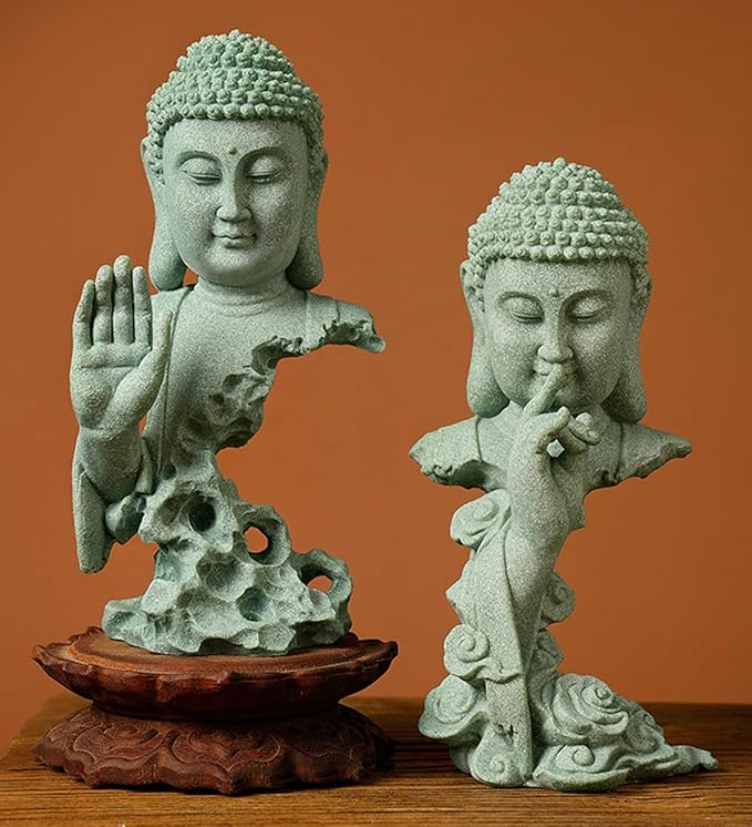 livelyfish Meditating Buddha Statue Zen Garden Statues Sandstone Thinker Buddha Sculpture Figurine for Fish Tank Aquarium Home Decorations, Gift (A)