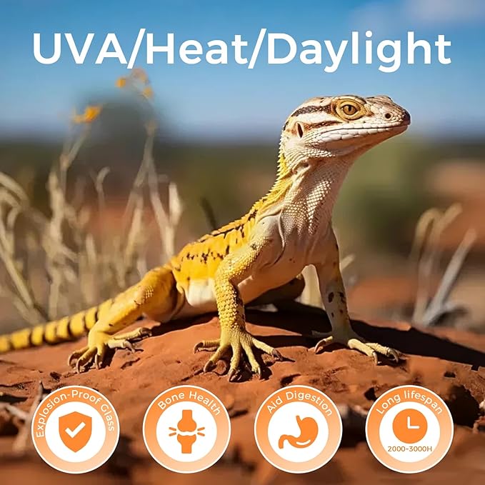 Reptile Heat Lamp 50W, 2 Pack Daylight UVA Basking Light Bulbs with E26 Base for Lizards, Turtles, Snakes and Amphibians