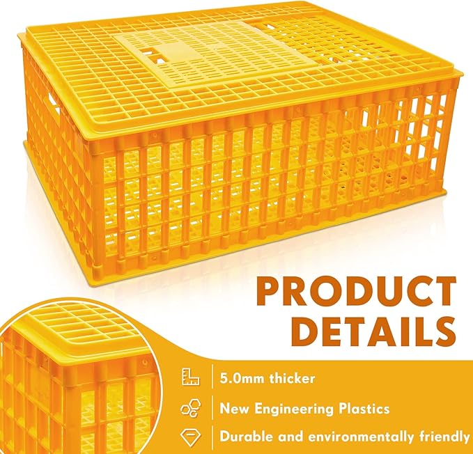 Sintuff 2 Pieces Poultry Carrier Crate Plastic Chicken Transport Cage Bird Carrier Chicken Carrier Travel Crate Basket Box for Poultry Chicken Bird Duck Goose, 29.5 x 21.7 x 11.6 Inch