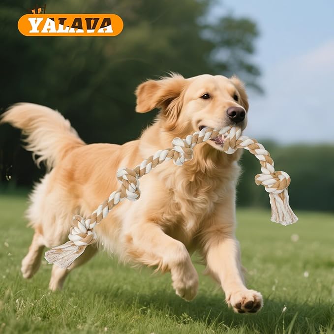 YALAVA Large Dog Rope Toy for Aggressive Chewers, 3 Feet Heavy Duty 5 Knots Chew Toys for Teeth Cleaning, Cotton Rope Dog Tug Toy