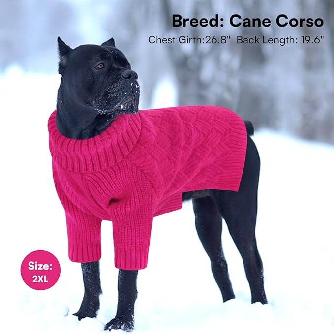 SUNFURA Dog Sweater Large Size Dogs, XL Dog Sweaters for Winter, Extra Large Breeds Girl Boy Pullover, Pet Knitted Knitwear Fall Sweatshirt for Pitbull, Labrador Retriever, Hot Pink X-Large