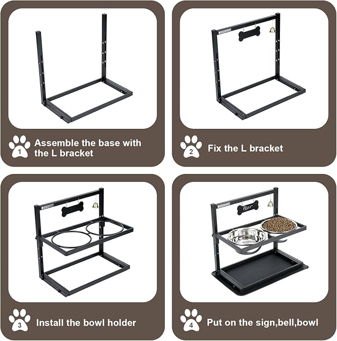 SHAINFUN Elevated Dog Bowls - Slow Feeder, Raised Stand with Two 1700ML Stainless Steel Bowls, Spill Proof Mat for Large & Medium Dogs