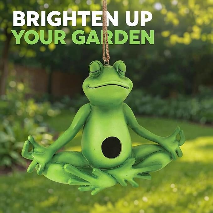 Spoontiques - Birdhouse - Garden Décor - Decorative Bird House for Yard and Garden Decoration - Hanging Novelty for Outdoor Patio - Yoga Frog