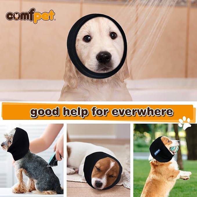 Ear Wraps for Dogs Cats, Dog Snood for Ear Hematoma, Pet Ear Muffs for Anxiety Relief Noise Canceling, Ear Cover The Grooming & Force Drying, Calming Dog Neck and Ear Warmer, Ear Care, Black L