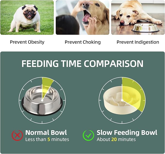 6.1inch Dog Bowl Slow Feeder Ceramic for Small Dog, Pet Slow Feeder, Stop Bloat, Preventing Choking(Single Bowl-Beige)