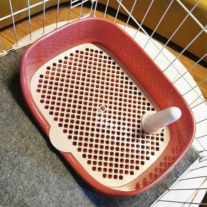 Tfwadmx Rabbit Litter Box Guinea Pig Litter Boxes Small Animal Toilet Corner Pan Rectangle Potty Trainer for Ferret, Chinchilla(15.7" x 11.8" x 3.9",Red)